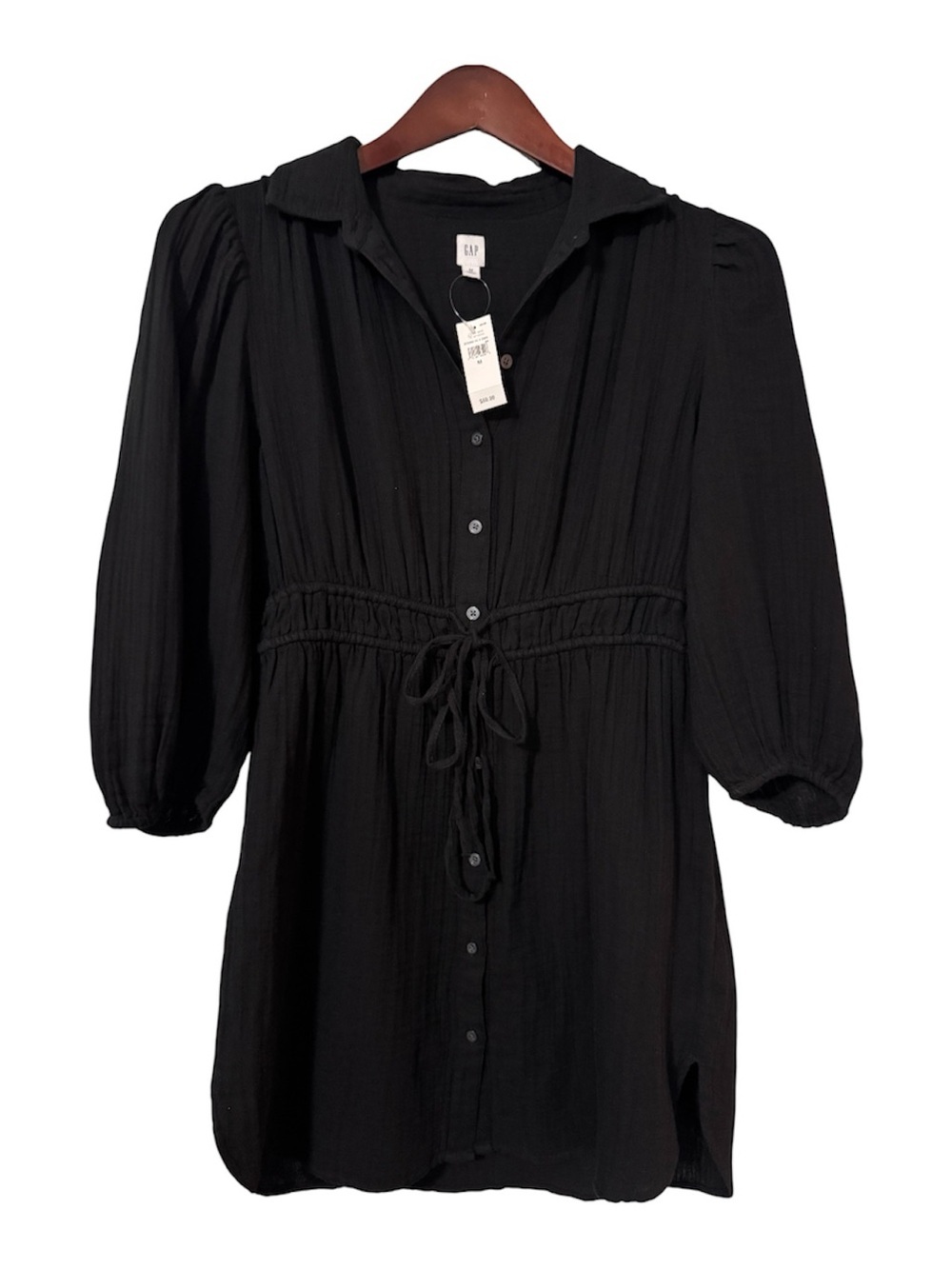 NWT GAP Black Textured Button Front Mini Dress Size Medium